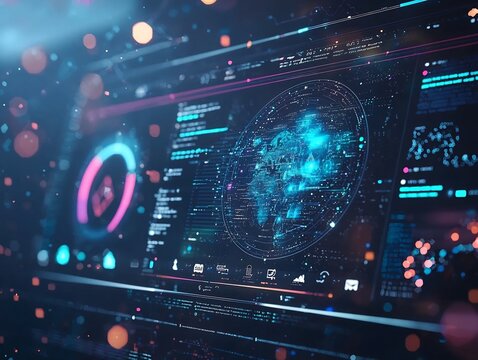 Glowing Digital Dashboard Tracking Real Time Resource Flow in Eco Friendly Circular Economy
