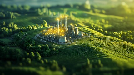 Futuristic Waste to Energy Plant in Lush Green Countryside Showcasing Sustainable Circular Economy