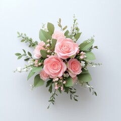 beautiful arrangement of pink roses and greenery for decoration