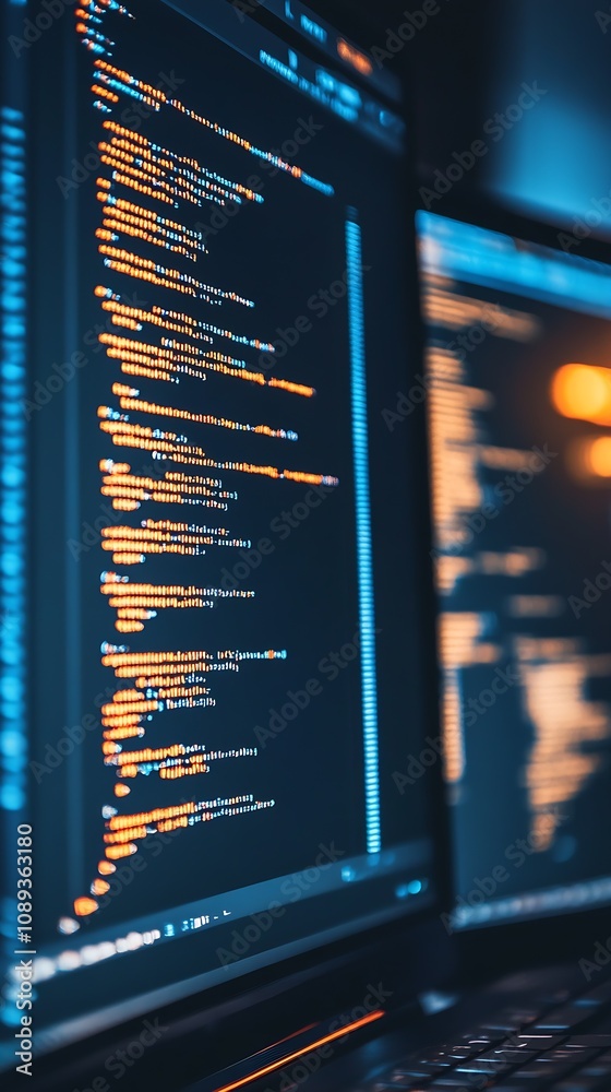 Fototapete Dynamic Computer Screen Displayed with Colorful Lines of Code Programming Interface : Generative AI