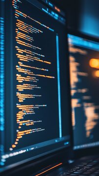 Dynamic Computer Screen Displayed with Colorful Lines of Code Programming Interface : Generative AI