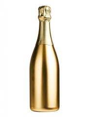 Elegant Golden Champagne Bottle Isolated on White Background - Luxurious Sparkling Wine Packaging for Celebrations, Parties, and Festive Occasions