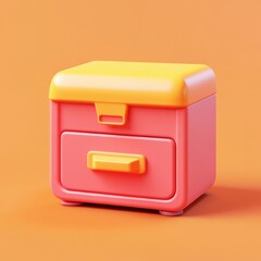 Vibrant Mini Storage Unit: Colorful Drawer Cabinet on Orange Backdrop