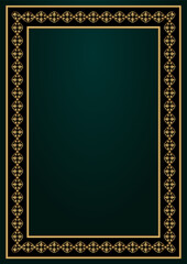 Gold and black ornament frame on green background