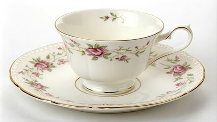 Dainty china teacup and saucer set on a fine bone china plate, serving dish, antique, vintage