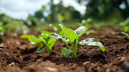 Close-up of a vibrant earth with a fresh plant, lush nature background enhancing vitality.