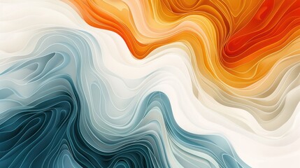 Obraz premium Abstract wave background with teal, orange, and white flowing lines.