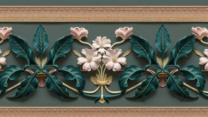 Elegant Floral Frieze Design in Art Nouveau Style for Home Decor