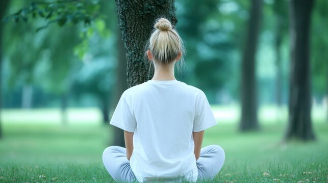 A person practicing mindfulness meditation outdoors, sitting peacefully under a tree and connecting with the sounds and sensations of nature.