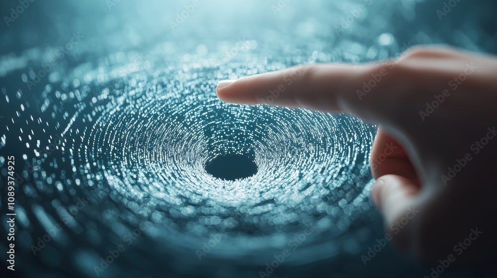 Wall mural a human hand reaching out to touch a swirling vortex of binary code, symbolizing the connection betw