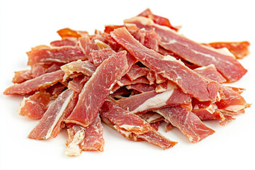 Slices of cured meat arranged on a white surface ready for culinary use