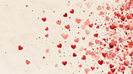 Floating hearts in various shades creating a romantic atmosphere