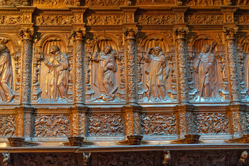 Intricate Wood Carvings in the Choir of Ávila Cathedral