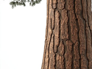 Fototapeta premium A close-up view of a textured tree trunk, showcasing its rough bark and natural patterns, set against a plain background.