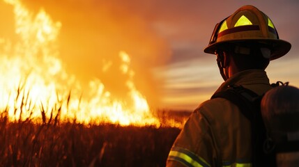 Naklejka premium Capture a firefighter extinguishing a blaze with expertise and courage