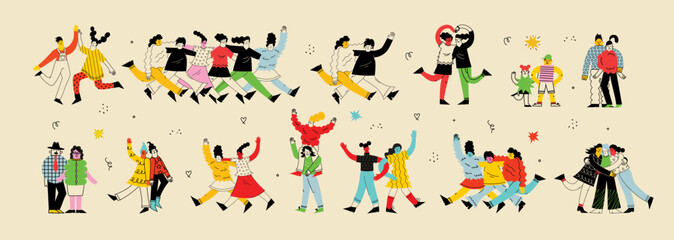 Best friends and big family concept illustration. Vector illustration of multicultural people and multicultural friendship. Happy friendship day.