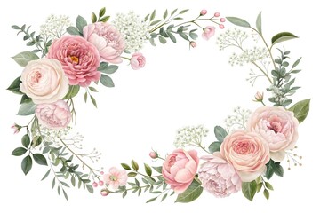 Elegant floral garland with roses peonies and baby's breath, vintage elegance, rose arrangement, floral garland, romantic decoration, baby's breath