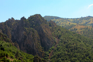Bursa - Turkey sadağ canyon. Sadagi Canyon Orhaneli Bursa, Turkey. Sadağı canyon rocks in the park. canyon walls. high rock. Greenery and rugged stone formations. 