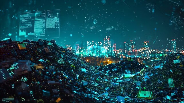 Futuristic Cityscape with Holographic Data Tracking Waste Reprocessing for Circular Economy - Powered by Adobe