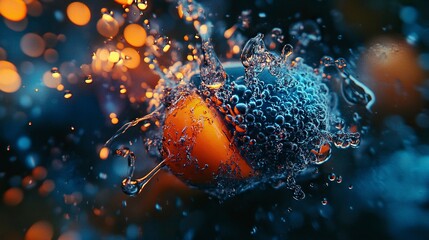 symbol of well-beeing, use colors blue #0070e1 and orange #ffa500, taken on canon eos r5, cinematic generative ai