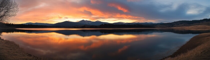 Mountain Silhouette Reflected in a Still Lake at Sunset, mountains, landscape