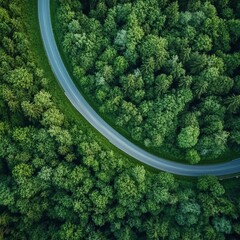 Aerial View of Winding Road Through Lush Forest, Nature , Landscape
