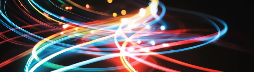 Obraz premium Abstract Light Trails in Colorful Hues, long exposure, light painting, abstract photography, light art, neon, glowing