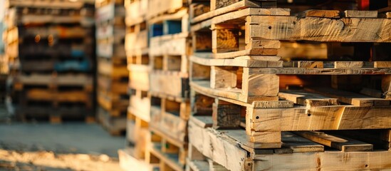 Fototapeta premium Wooden Pallets Stacked in Storage