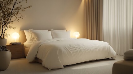 Elegant and Cozy Modern Bedroom Interior Design with Stylish Decor, mockup, poster and Background