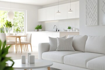 Obraz premium modern living room interior with bright natural light and minimalist design