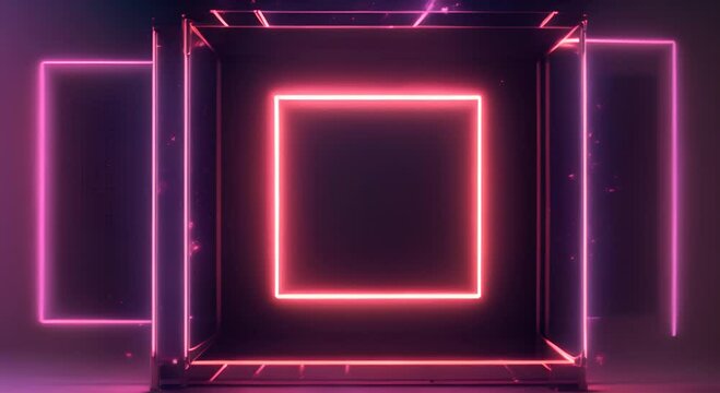 Square frame with neon beam on windows background Business background 4K