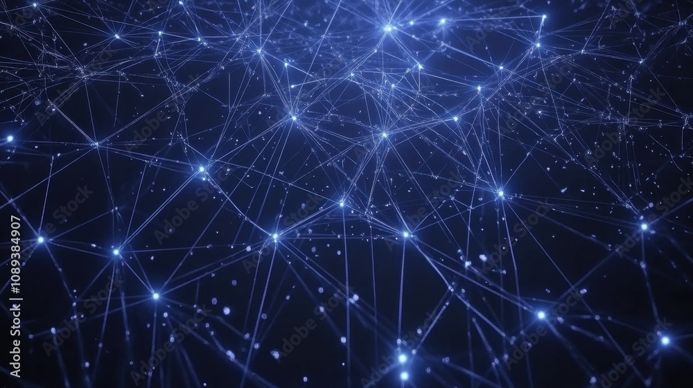 Poster abstract digital network background with bright nodes and connecting lines representing data points 