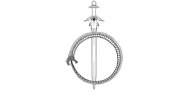 motion graphic snake and sword with white background