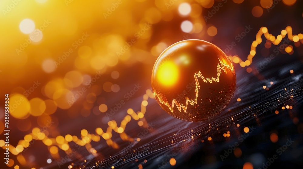 Poster a glowing orb sits atop a dynamic graph, symbolizing growth and energy against a vibrant, abstract b
