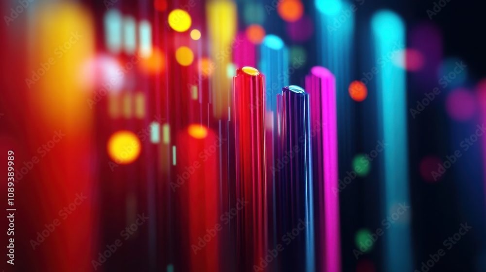 Fototapete a vibrant, abstract display of colorful vertical lines and glowing orbs, creating a mesmerizing visu