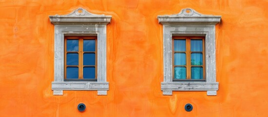Obraz premium Two Windows Against an Orange Wall