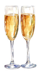 Hand drawn vector watercolor of two glasses of champagne isolated on white background vintage vector sketch drink illustration