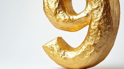 Large textured gold number nine on a white background, creating a luxurious and eye-catching contrast with its bold presence.