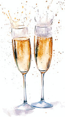 Hand drawn vector watercolor of two glasses of champagne isolated on white background vintage vector sketch drink illustration