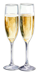 Hand drawn vector watercolor of two glasses of champagne isolated on white background vintage vector sketch drink illustration