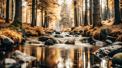 a river with rocks and trees in the background