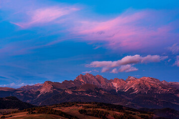Sunrise in the Dolomites, Italy.