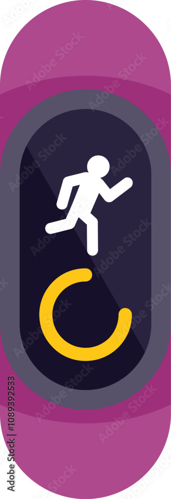 Poster fitness tracker displaying a running man icon and a loading symbol, indicating that the device is tr