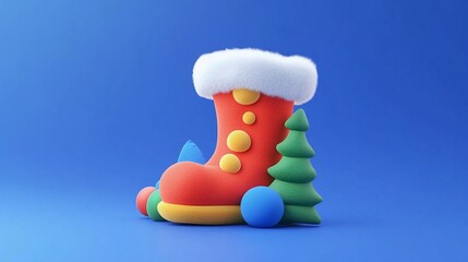 Obraz premium 3D Plush Boot Ornament with Fur Trim on Plain Background