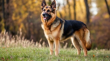 Majestic German Shepherd Standing in Autumn Nature