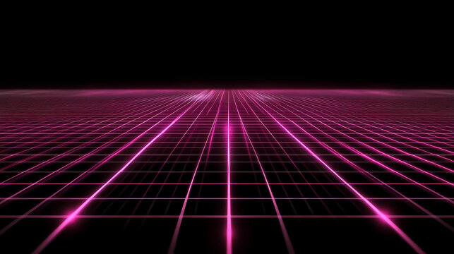 Digital signal frequency graph pink grid lines hologram projection on plain black background with copy space. Holographic Digital Grid. Illustration