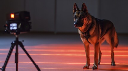 Focused German Shepherd in Laser Training Environment