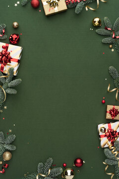 Green Christmas Background with Ornament Frame