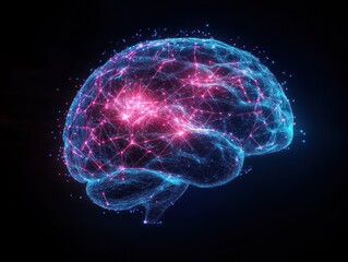 Digital brain with glowing neural connections in blue