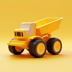 Obraz premium Bright Yellow Toy Dump Truck Against a Sunny Background
